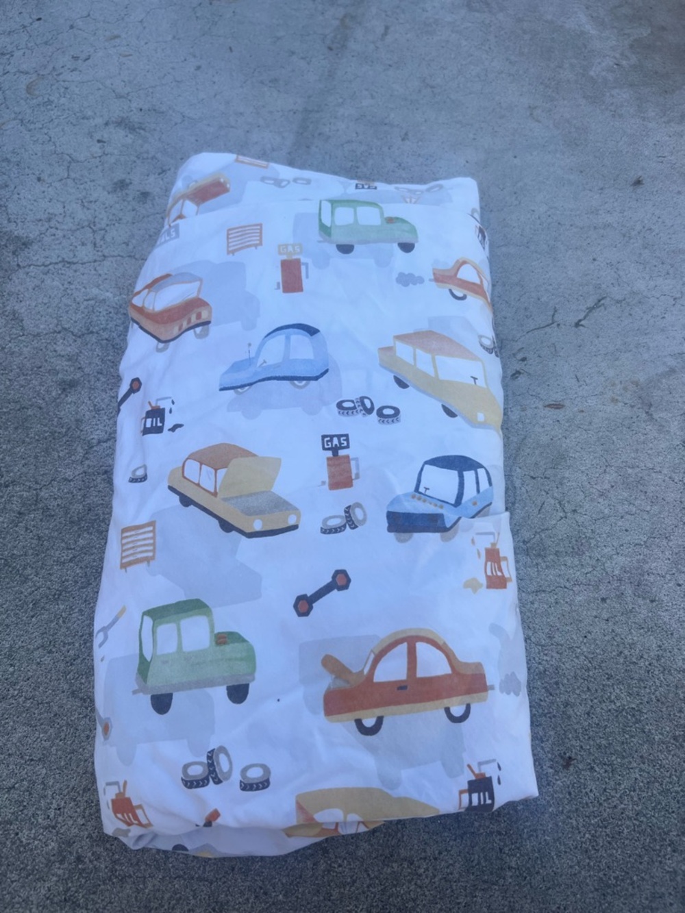 Pottery Barn Kids White Comforter with Multi-Colored Car Print